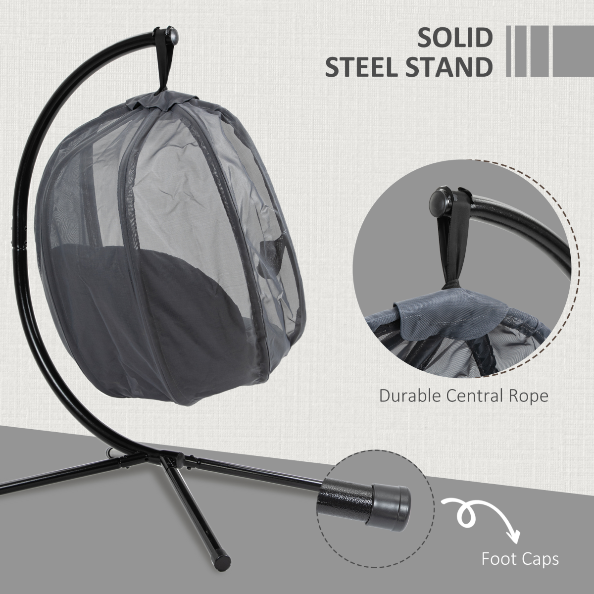 Outsunny Folding Hanging Egg Chair with Cushion & Stand, Grey