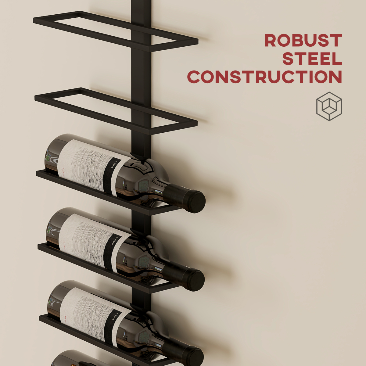 HOMCOM Wall-Mounted 10-Bottle Wine Rack, Black Steel