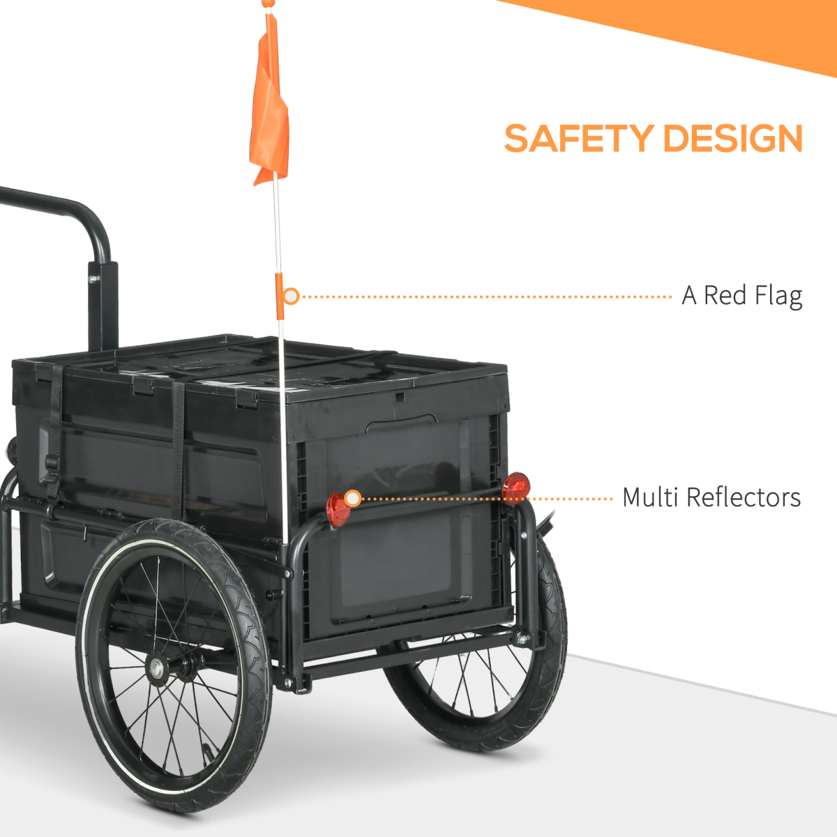 HOMCOM Bicycle Trailer with 65L Foldable Storage Box, Pneumatic Tyres and Quick-Release Wheels, Black