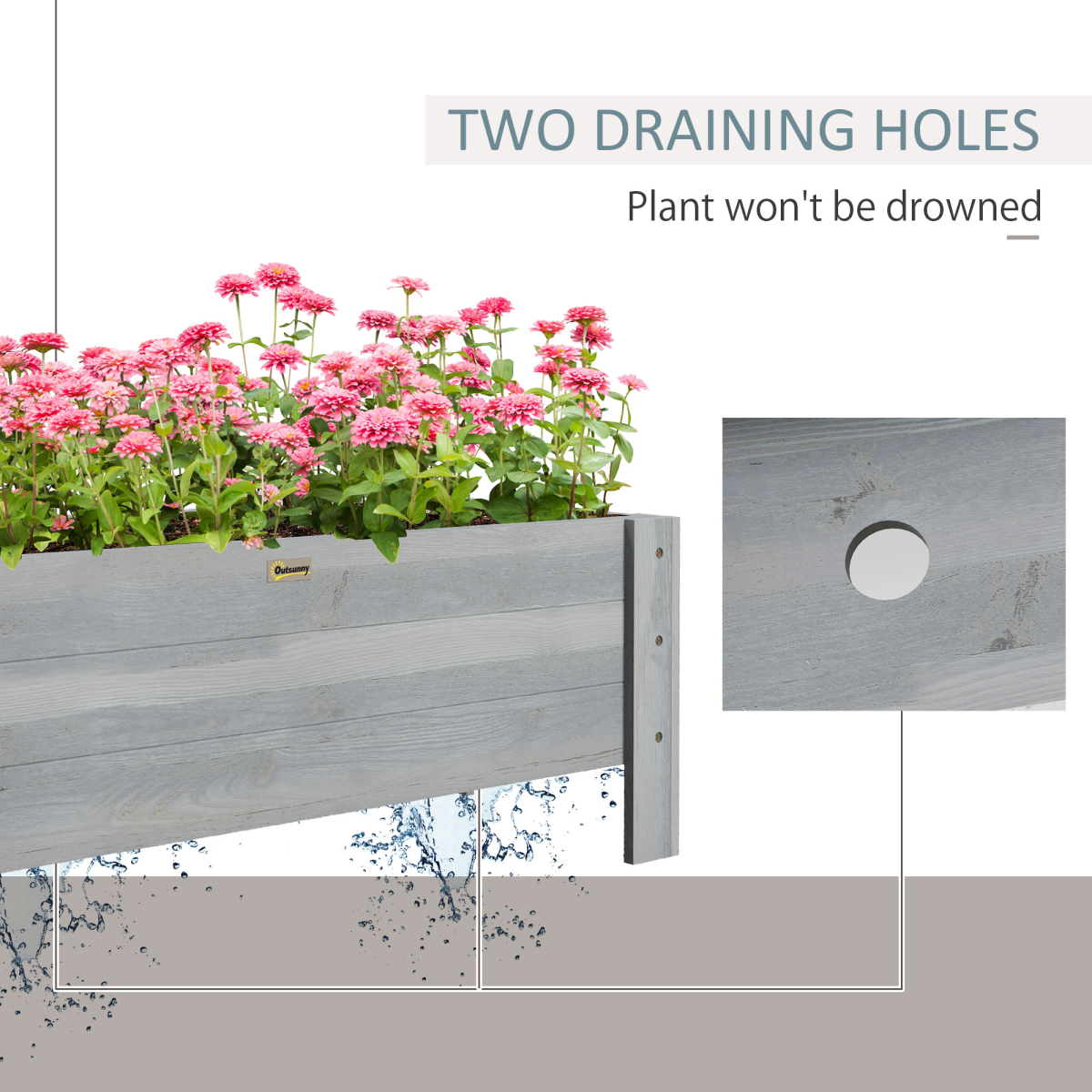 Outsunny Grey Fir Wood Raised Garden Bed Planter 100x36.5x36cm
