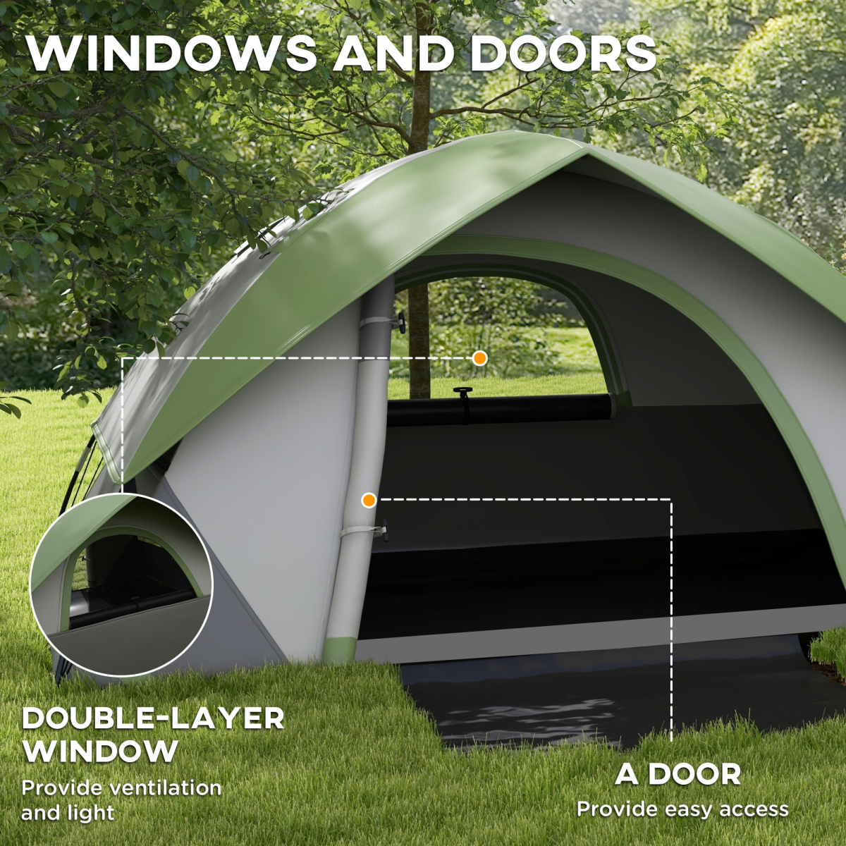 Outsunny 2 Person Camping Tent, Sewn-in Groundsheet, 3000mm Waterproof