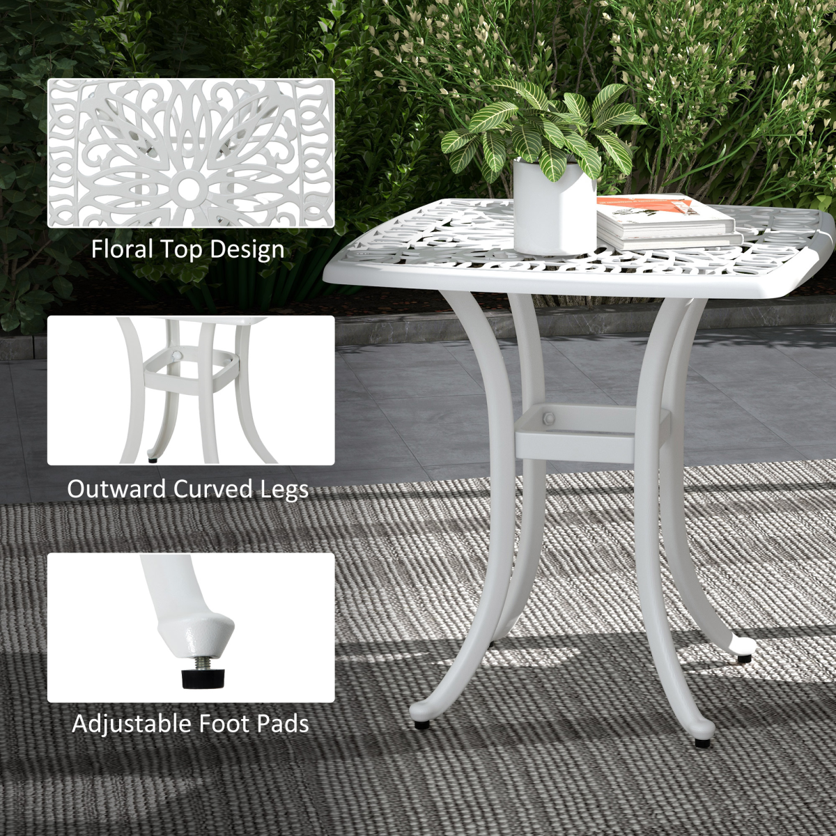Outsunny White Cast Aluminium Bistro Table with Umbrella Hole