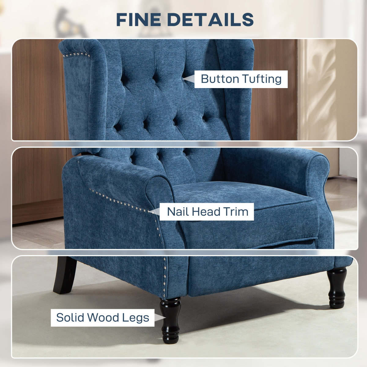 HOMCOM Manual Reclining Armchair with Footrest, Royal Blue