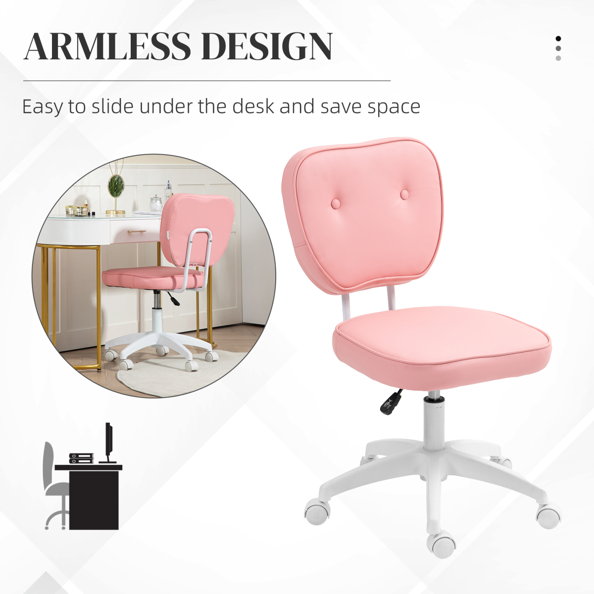 Vinsetto Pink Adjustable Faux Leather Swivel Chair, 120kg
