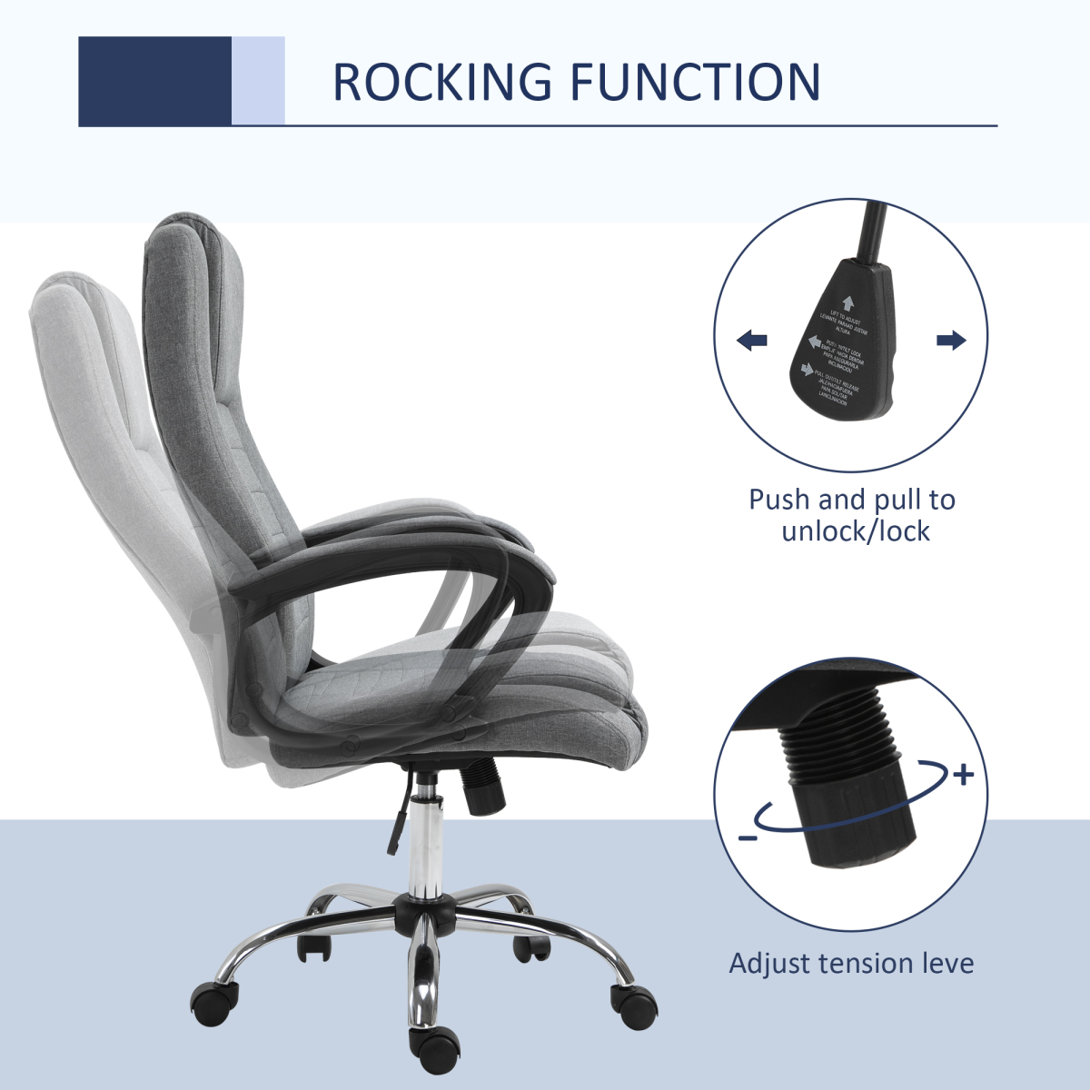 Linen High Back 360 Swivel Office Chair with Wide Adjustable Seat