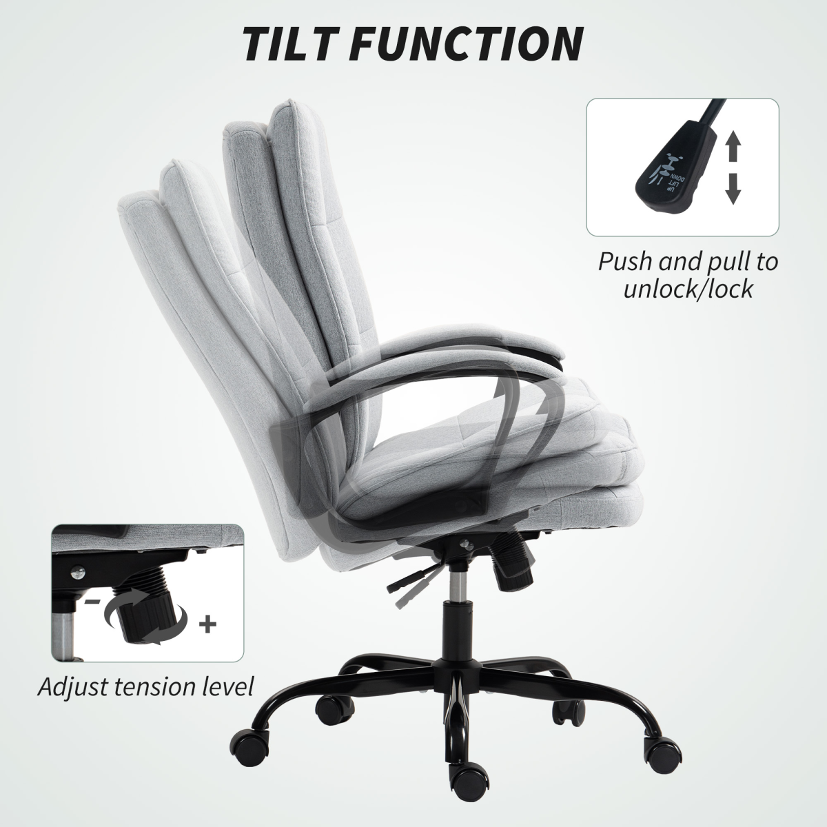 HOMCOM Light Grey Fabric Office Chair, Adjustable Swivel Desk Chair