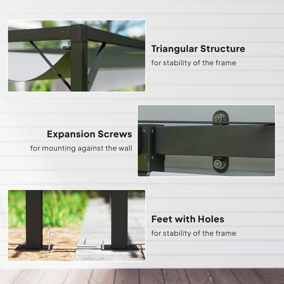 Outsunny 3 x 3m Wall-Mounted Outdoor Pergola with Retractable Canopy, Grey