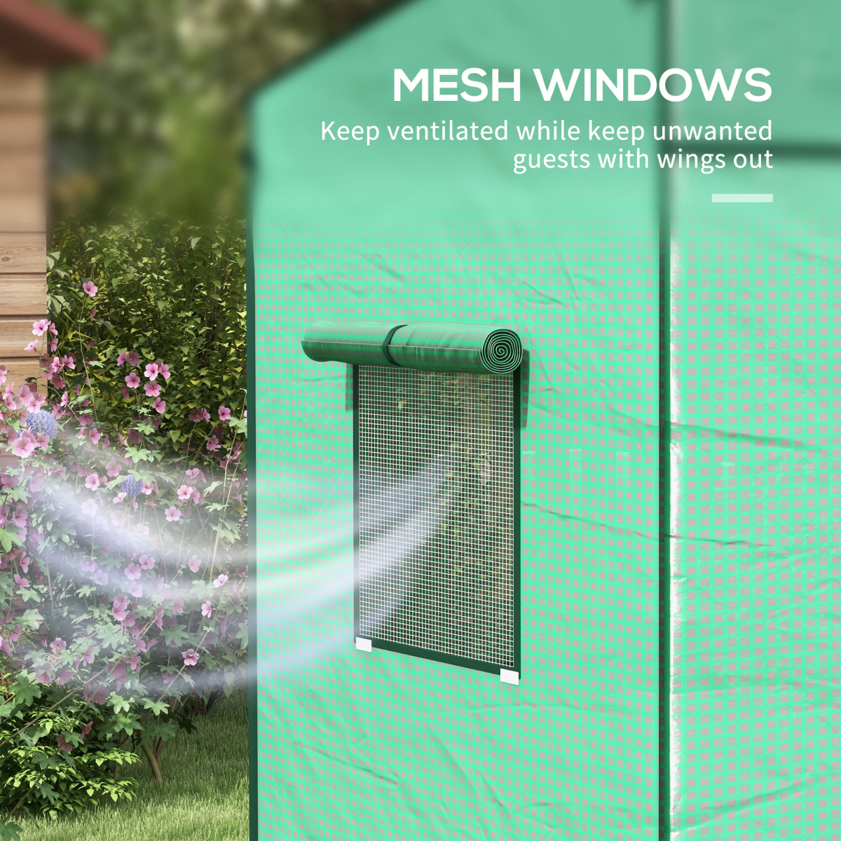 Outsunny Lean-to Walk-In Greenhouse with Roll-Up Door and Mesh Windows, 196 cm