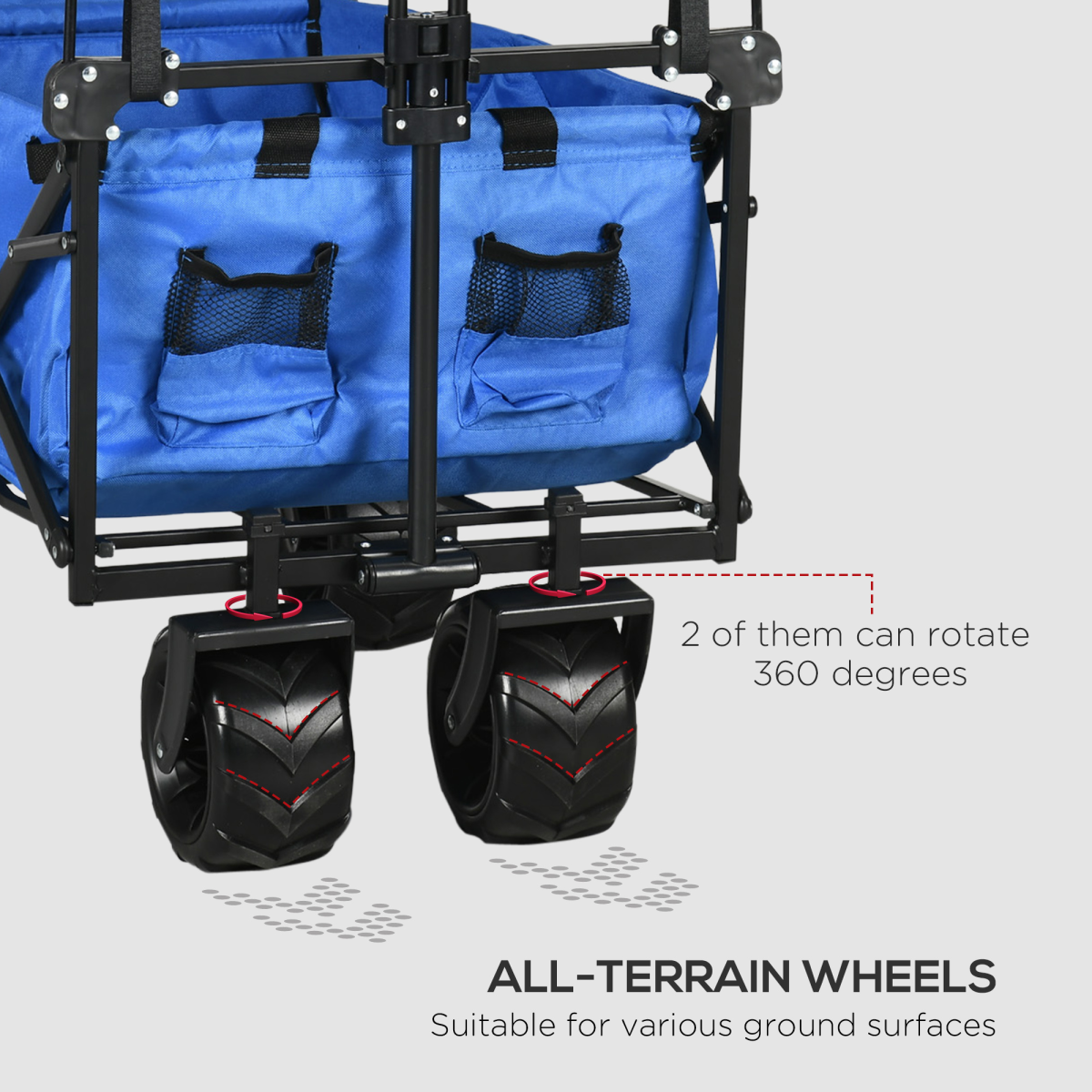 Outsunny Folding Trolley Cart Wagon, 4-Wheel, 2-Compartment, Blue