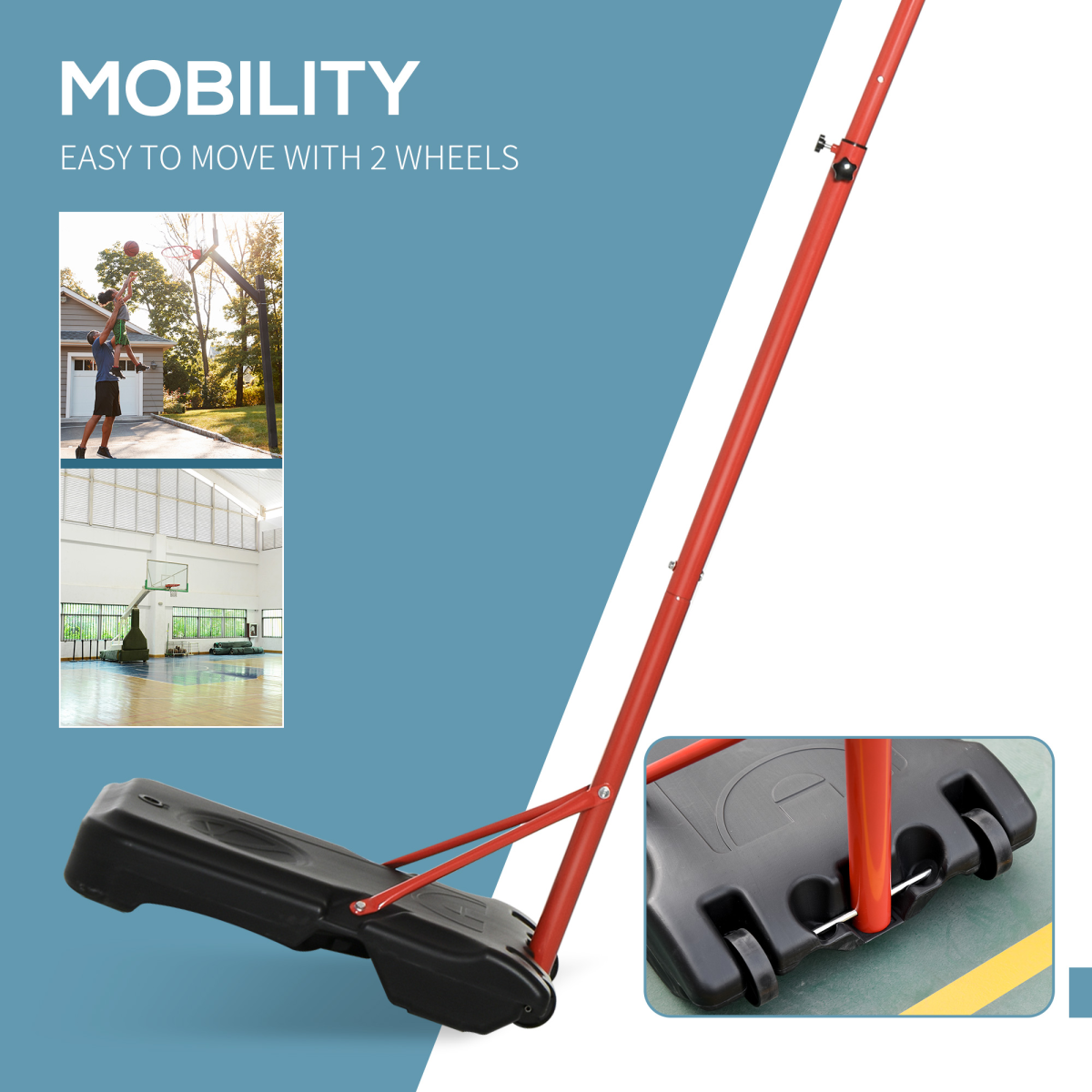 Adjustable Kids Basketball Hoop & Backboard with Wheels, 193.5-248.5 cm