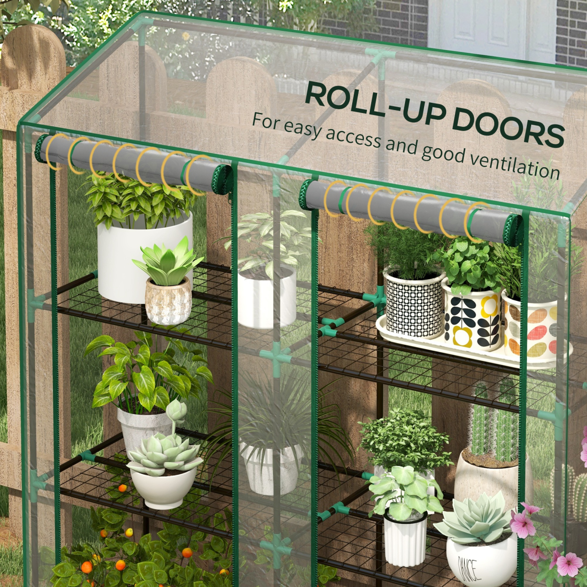 Outsunny Mini Lean-To Greenhouse with 3-Tier Shelves, Clear, 143L x 46W x 141/151Hcm