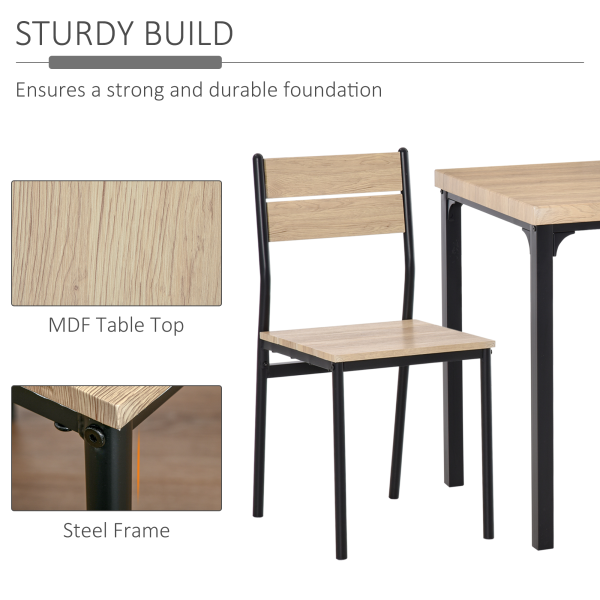 3-Piece Compact Dining Table and 2 Chairs Set, Wood Finish