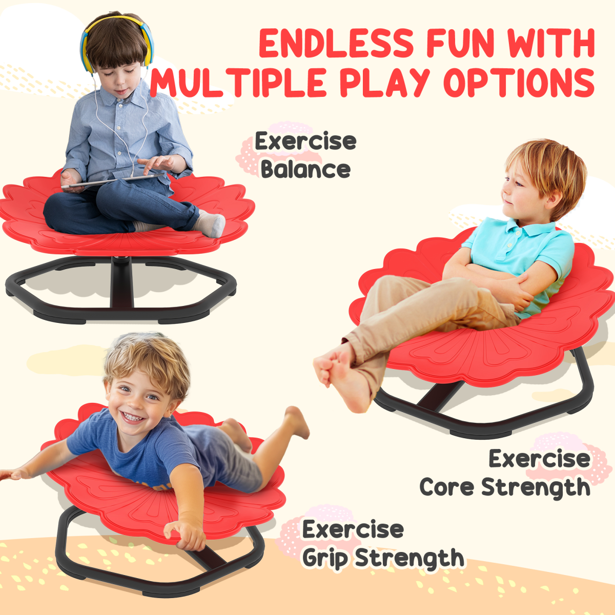 AIYAPLAY Kids 360° Swivel Sensory Spinning Chair, Red