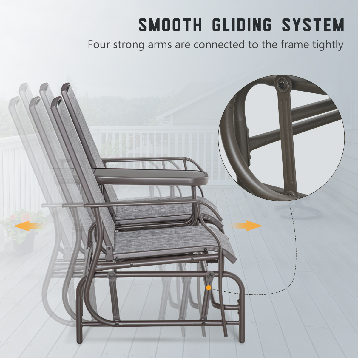 Outsunny 2 Seater Metal Double Swing Rocking Chair with Middle Glass-Top Table