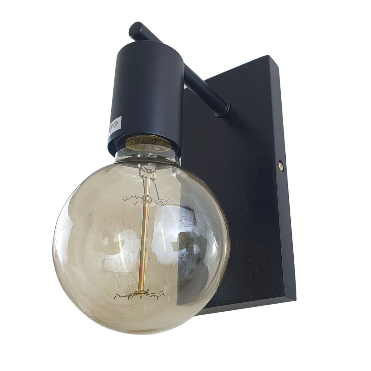 Vintage Black Wood & Metal E27 Wall Sconce, Bulb Included