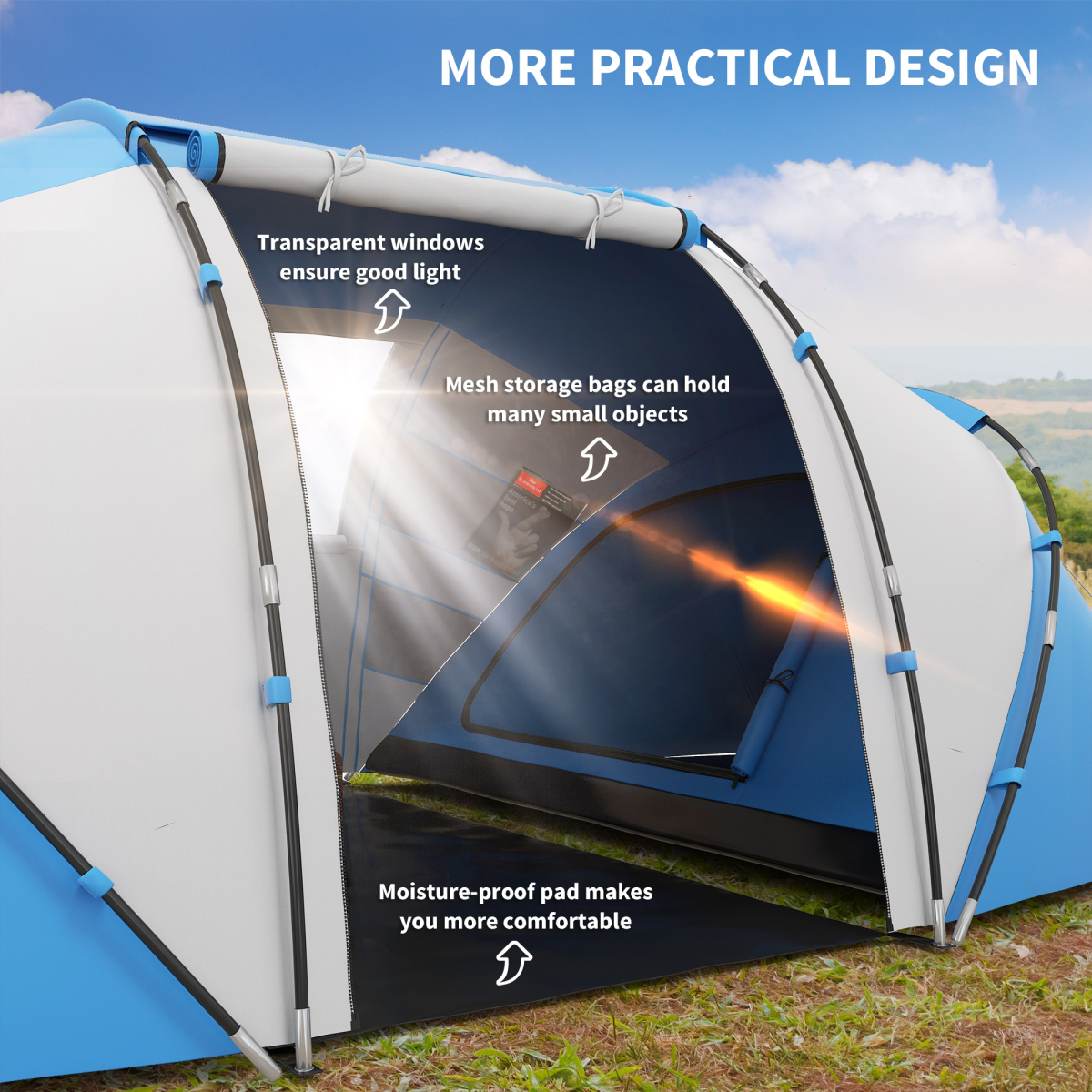 4-6 Person Tunnel Camping Tent with 2 Bedrooms and Living Area