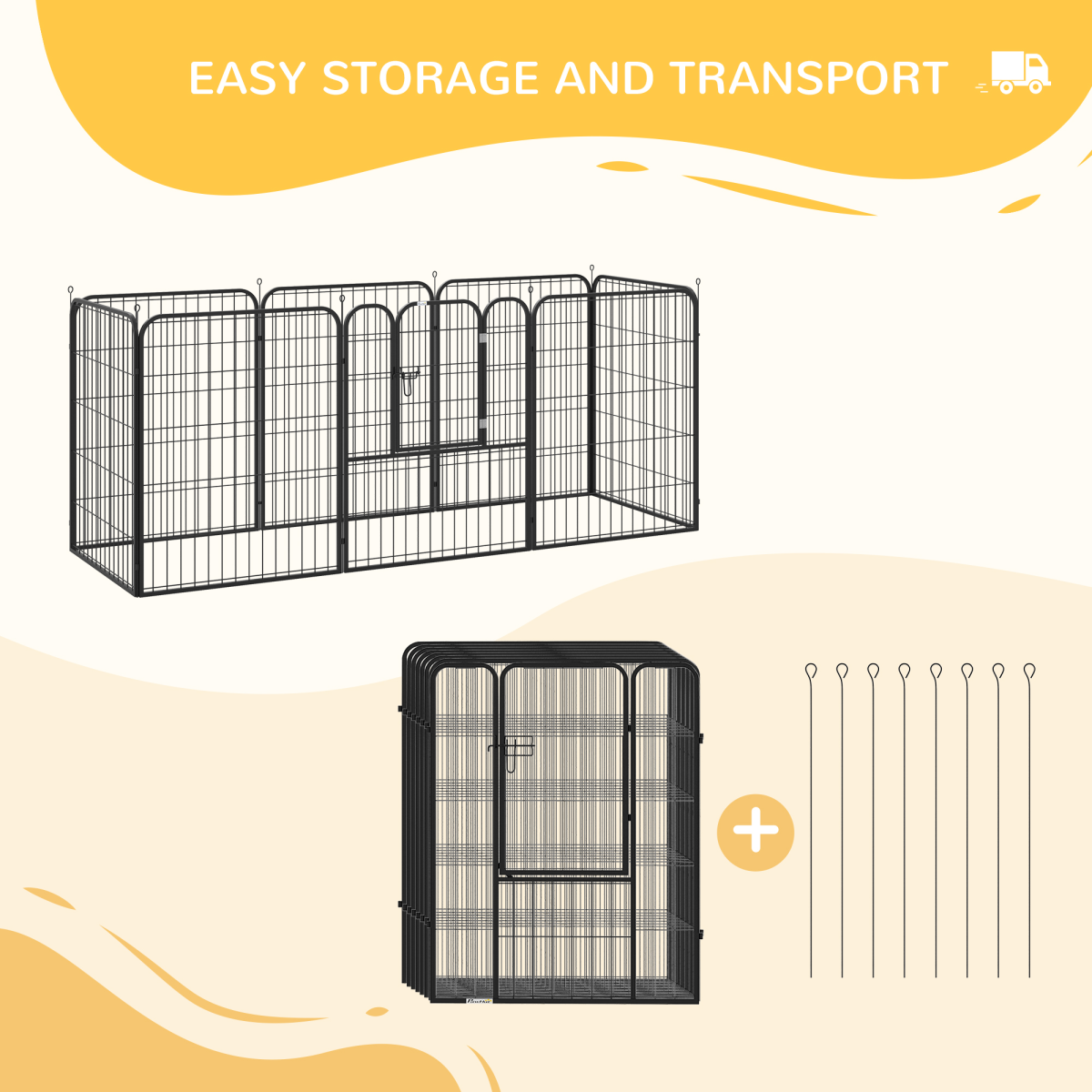 PawHut Folding Metal Pet Playpen with 8 Panels, Hinged Door, Double Latch, Indoor and Outdoor Use