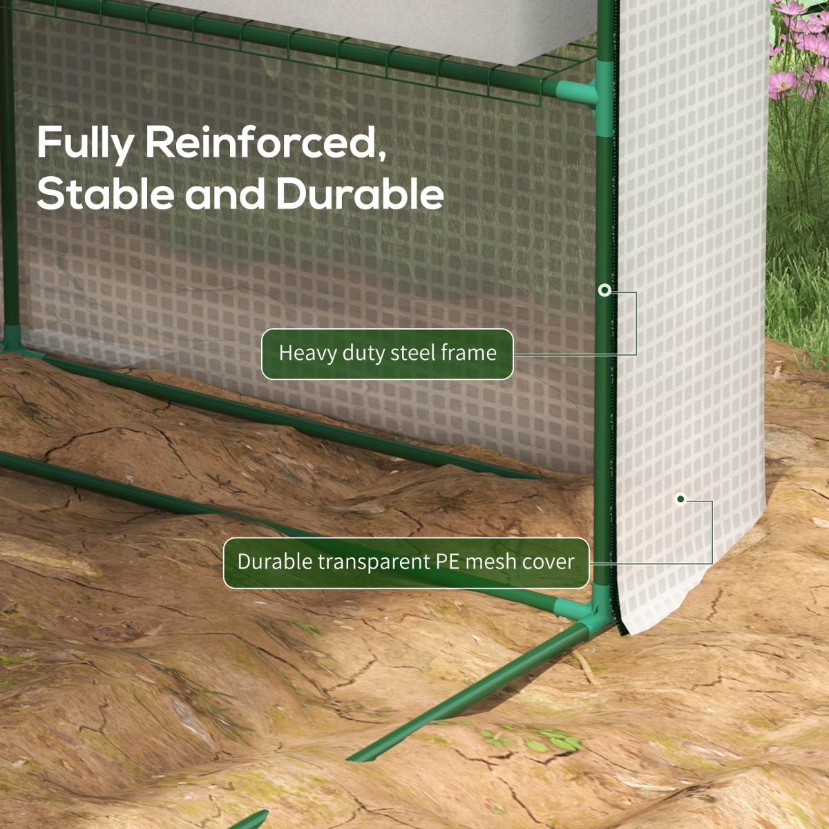 Outsunny Walk-In Garden Greenhouse with 3-Tier Shelves, Roll-Up Door
