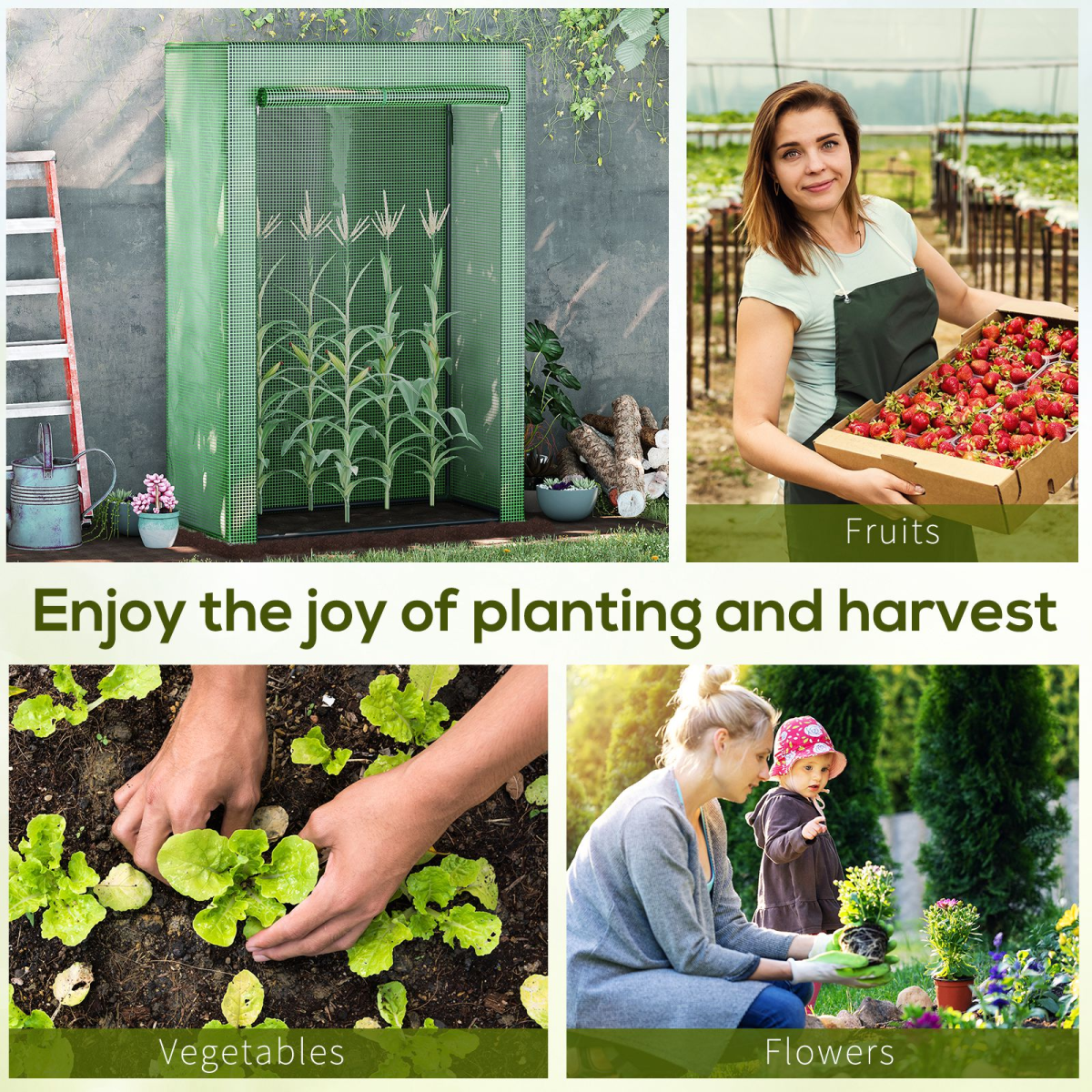 100 x 50 x 150 cm Green PE Greenhouse Cover with Zipper Roll-Up Door, Outdoor