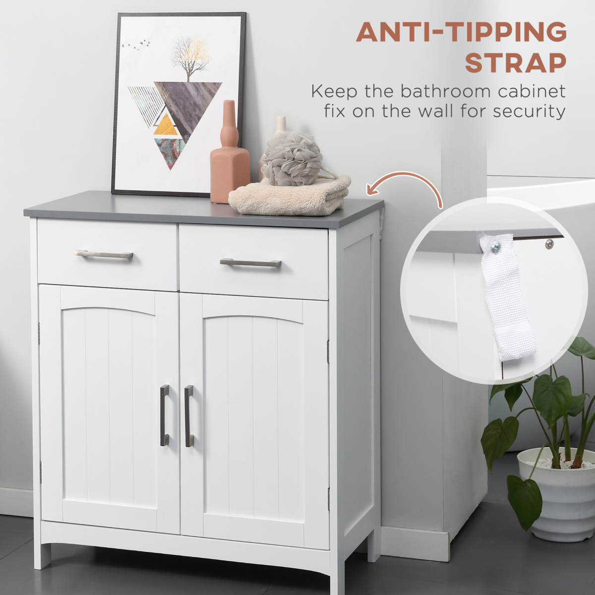 Freestanding Bathroom Storage Cabinet with 2 Drawers, 2 Doors and Adjustable Shelf