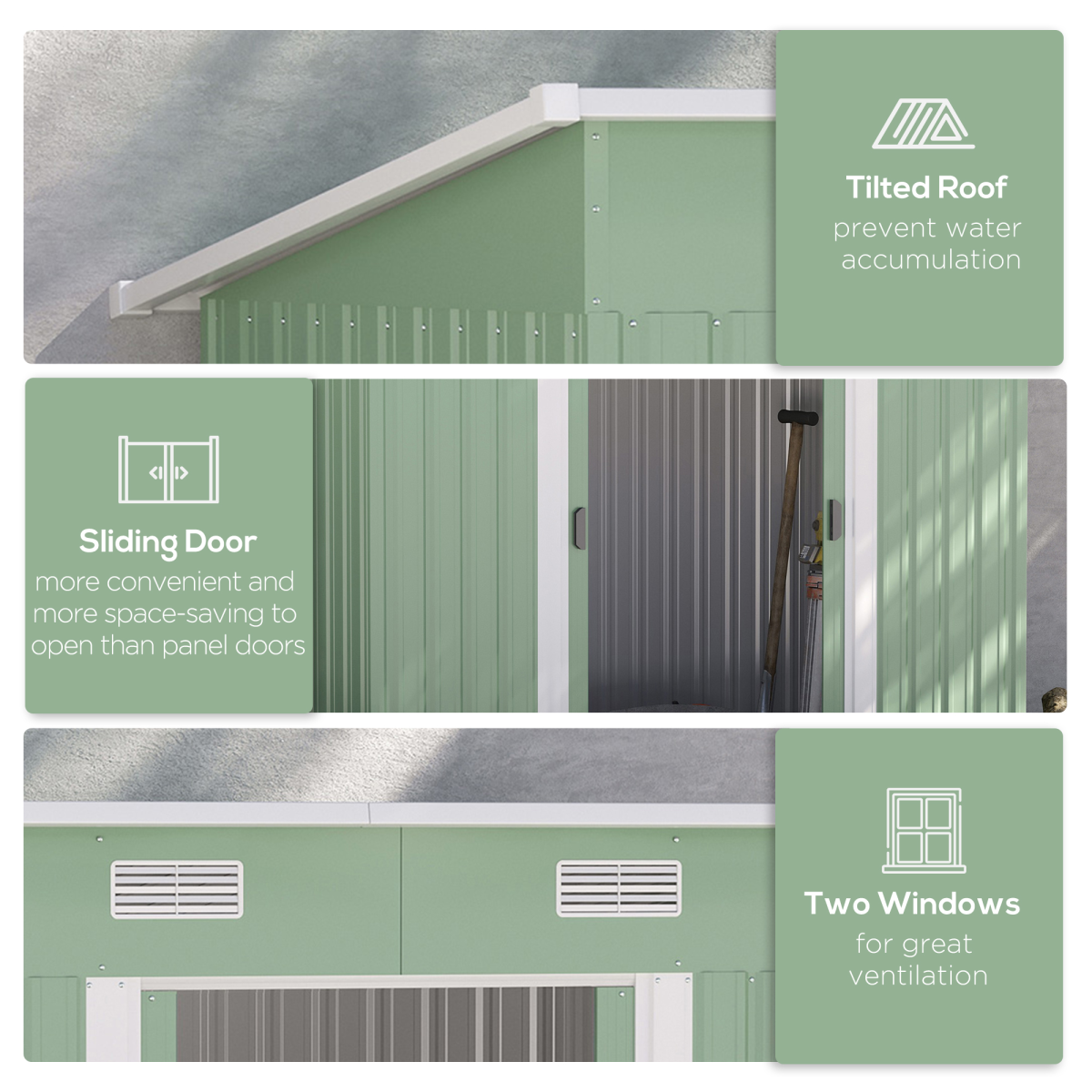 Outsunny 6.8 x 4.3ft Outdoor Garden Storage Shed, Green Corrugated Metal Shed with Sliding Door, Sloped Roof and Front Vents