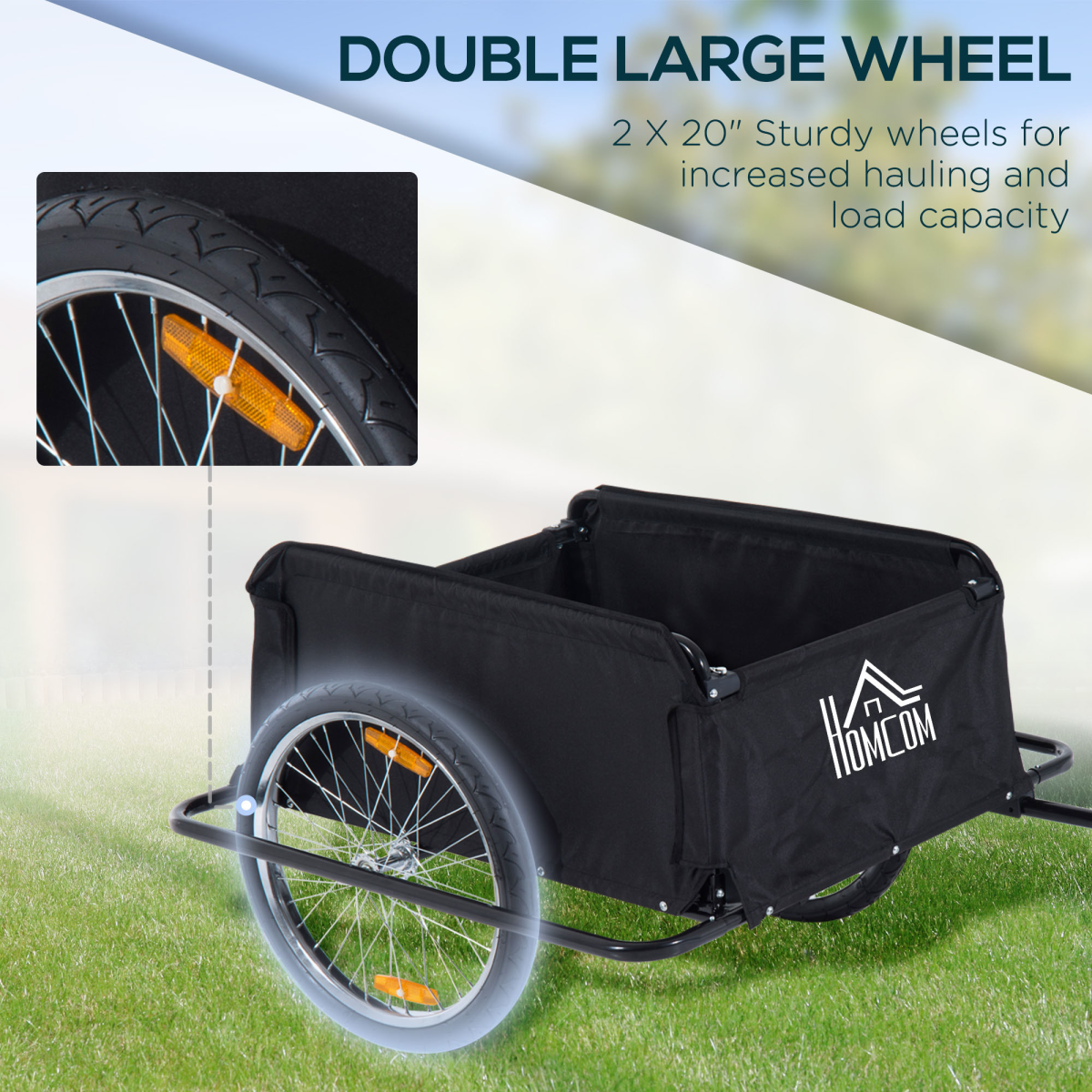 HOMCOM Two-Wheel Bicycle Cargo Trailer with Steel Base, Oxford Cloth Bag, Folding Storage, 40kg Max Load