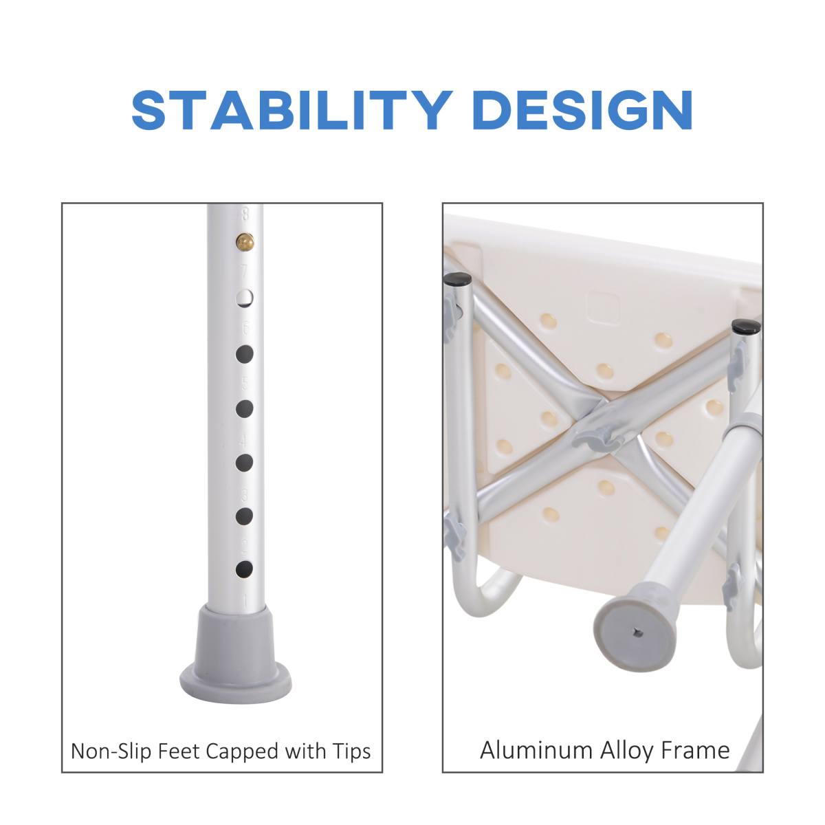 Adjustable Bath Shower Chair with Suction Feet and Drainage Holes