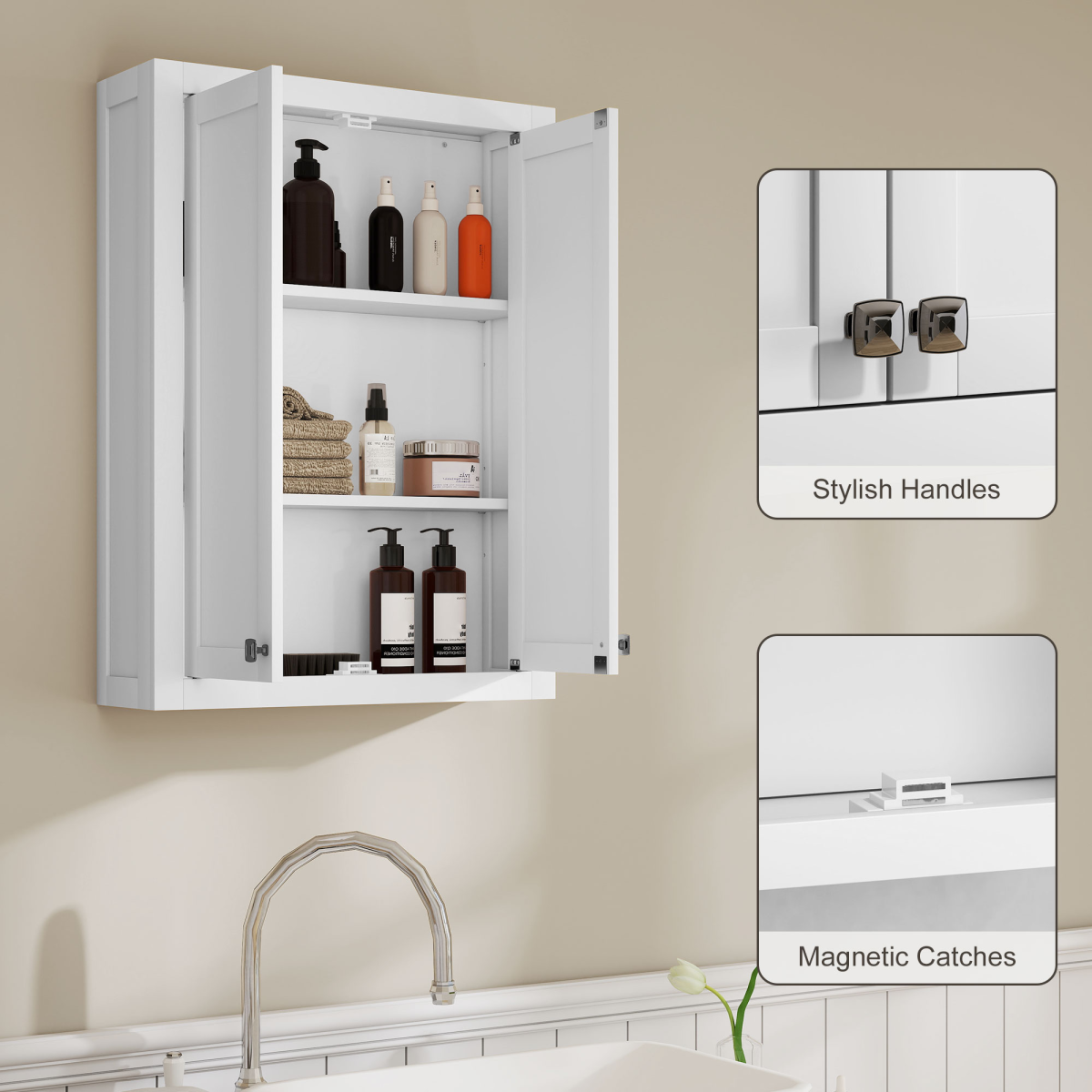 HOMCOM Wall Mounted Bathroom Storage Cabinet with Adjustable Shelves
