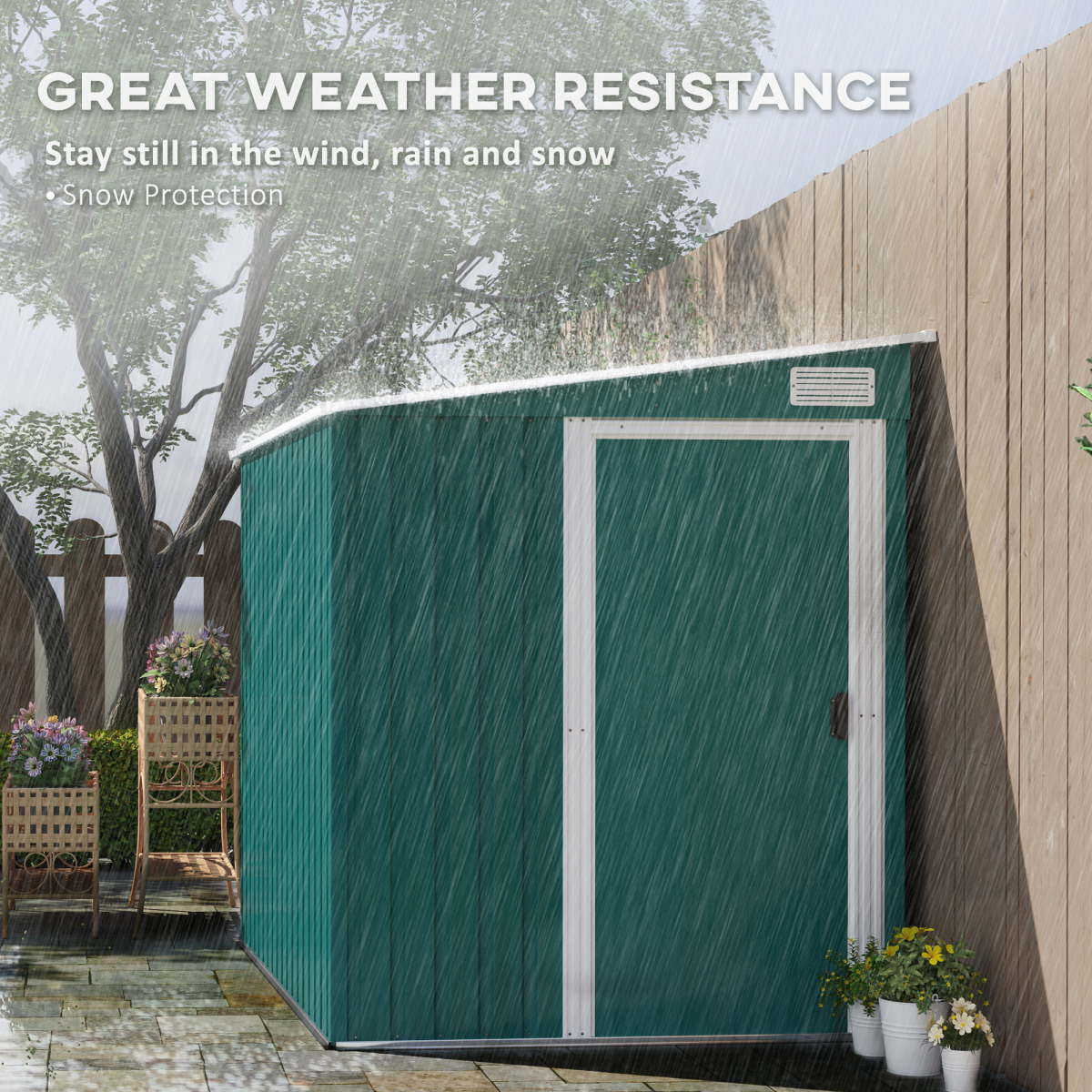 Outsunny 7 x 5FT Green Lean-To Galvanised Steel Garden Shed with Foundation