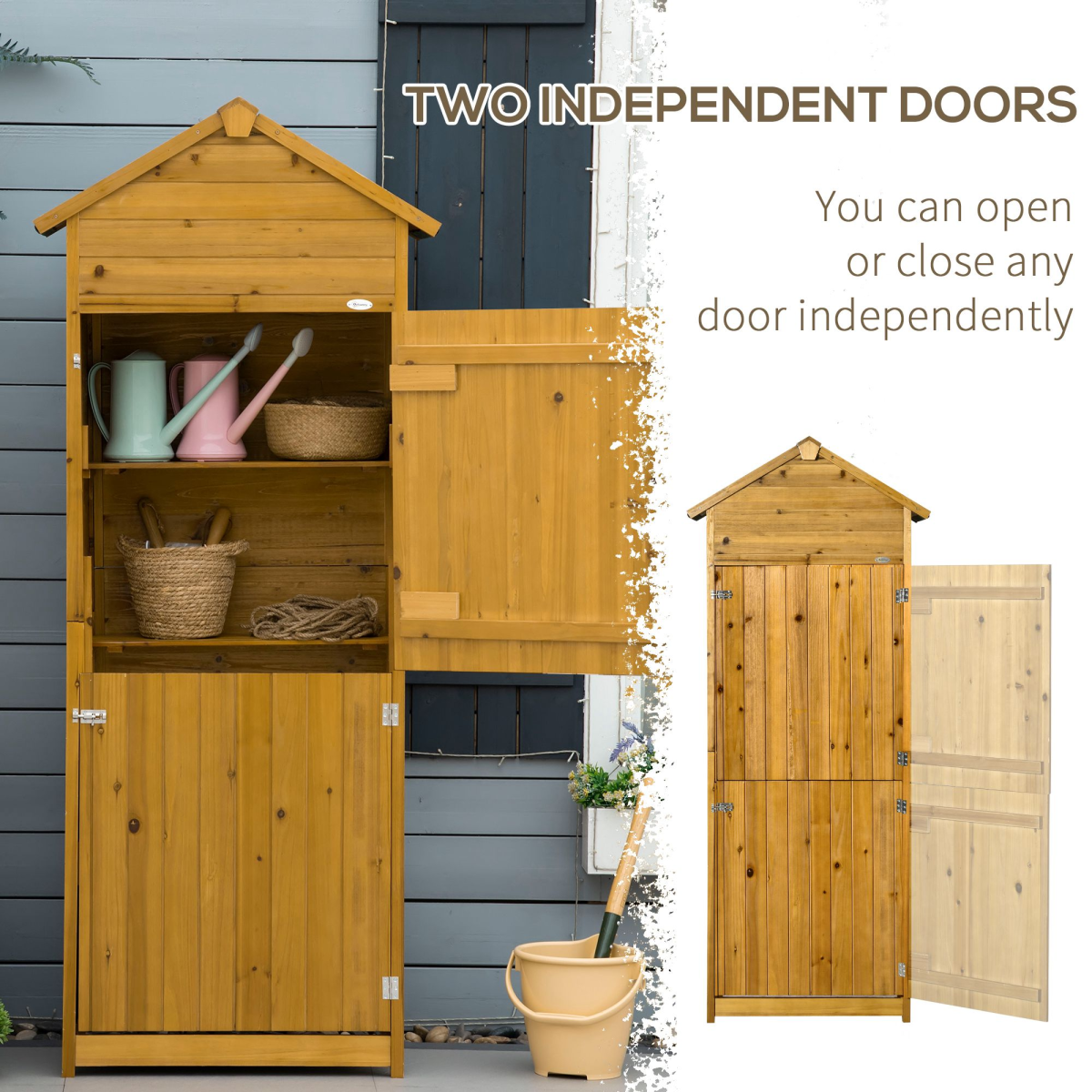 Outsunny Wooden Garden Storage Cabinet with Lockable Double Doors