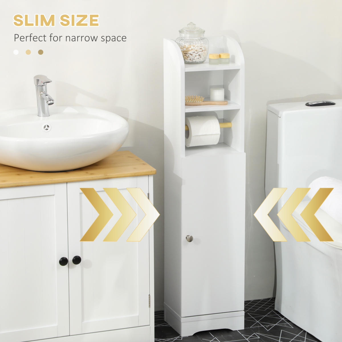 kleankin Freestanding Bathroom Storage Cabinet with Adjustable Shelf, White