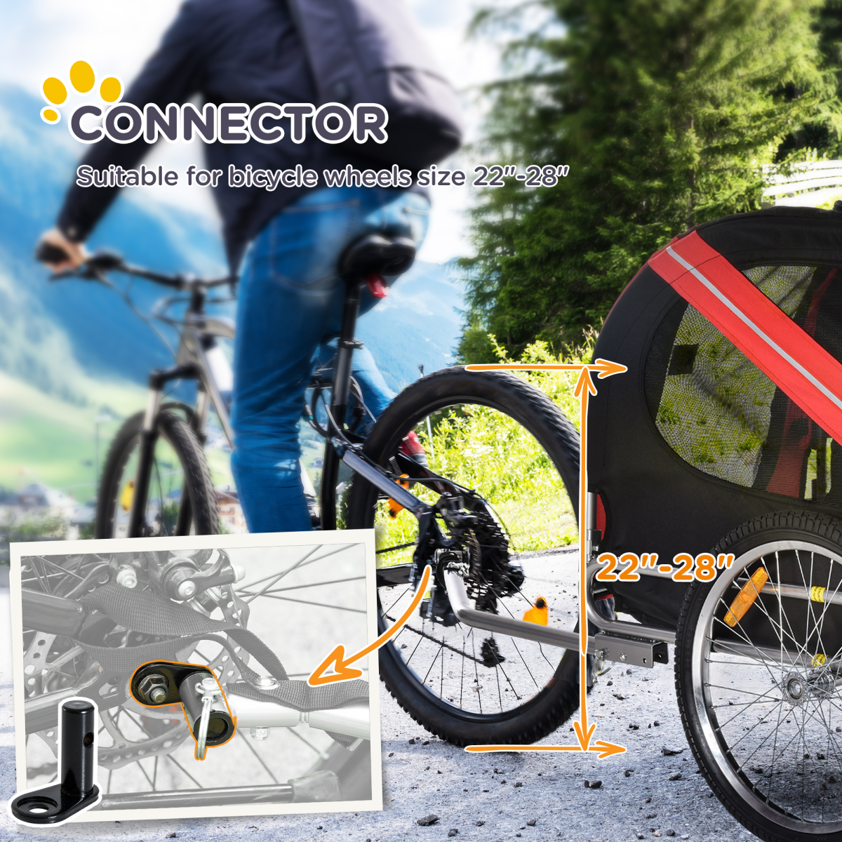 PawHut Pet Bicycle Trailer Dog Cat Bike Carrier, Water-Resistant Oxford Cloth, Mesh Windows, Bike Hitch Coupler