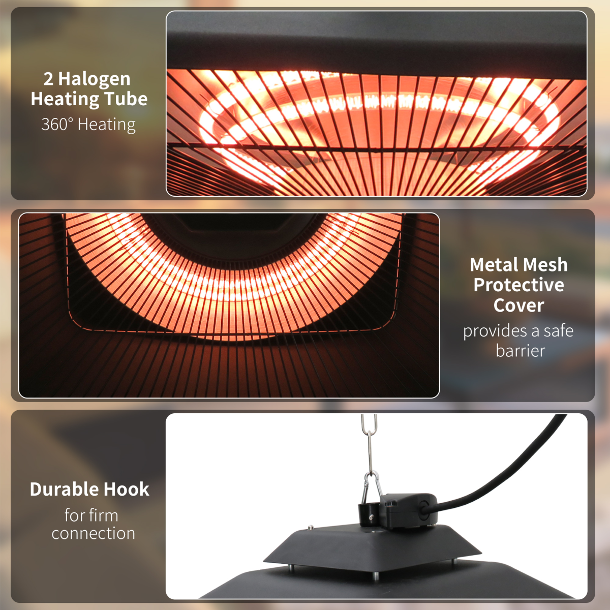 Outsunny 2000W Electric Outdoor Hanging Heater with LED Light