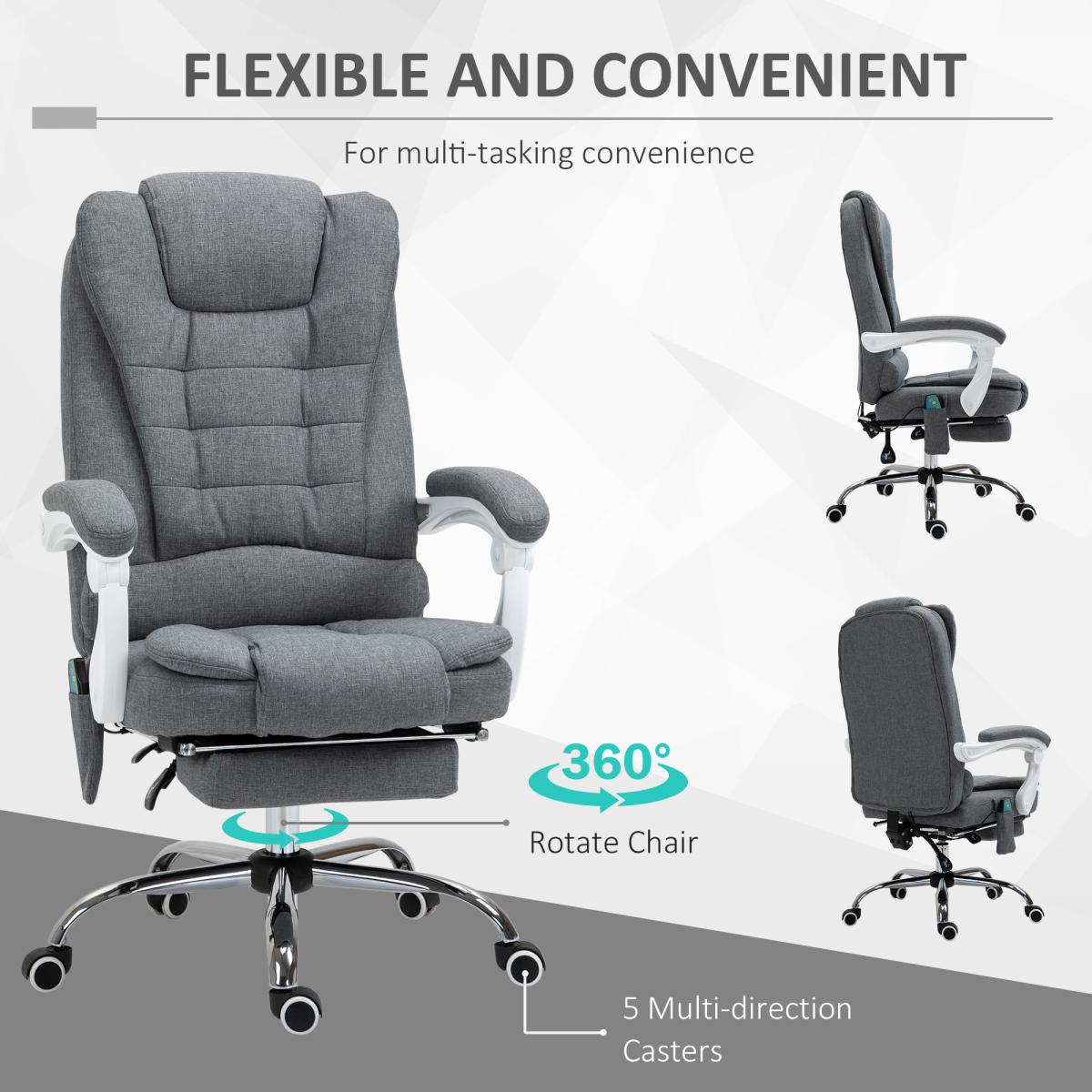 Vinsetto Heated Massage High Back Reclining Office Chair, Grey