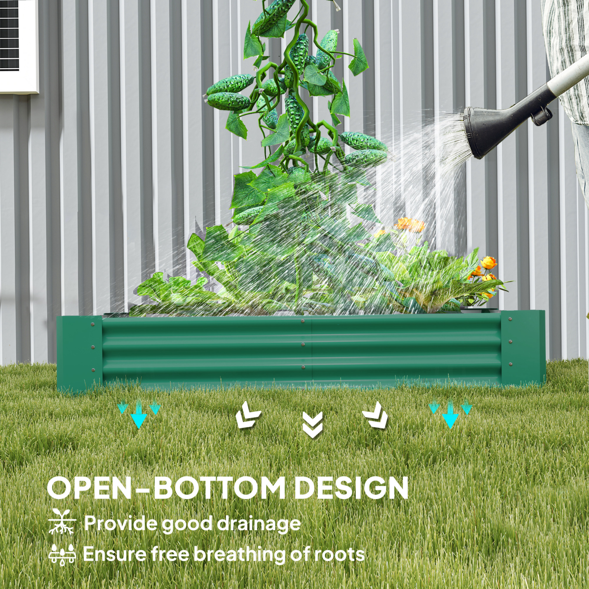 Outsunny Galvanised Steel Raised Garden Bed, 180 x 90 x 30 cm Open Bottom Planter, Green