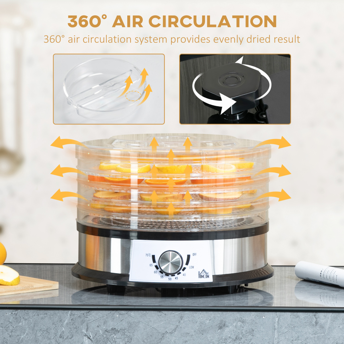 HOMCOM 5-Tier Food Dehydrator, 250W Stainless Steel Dryer
