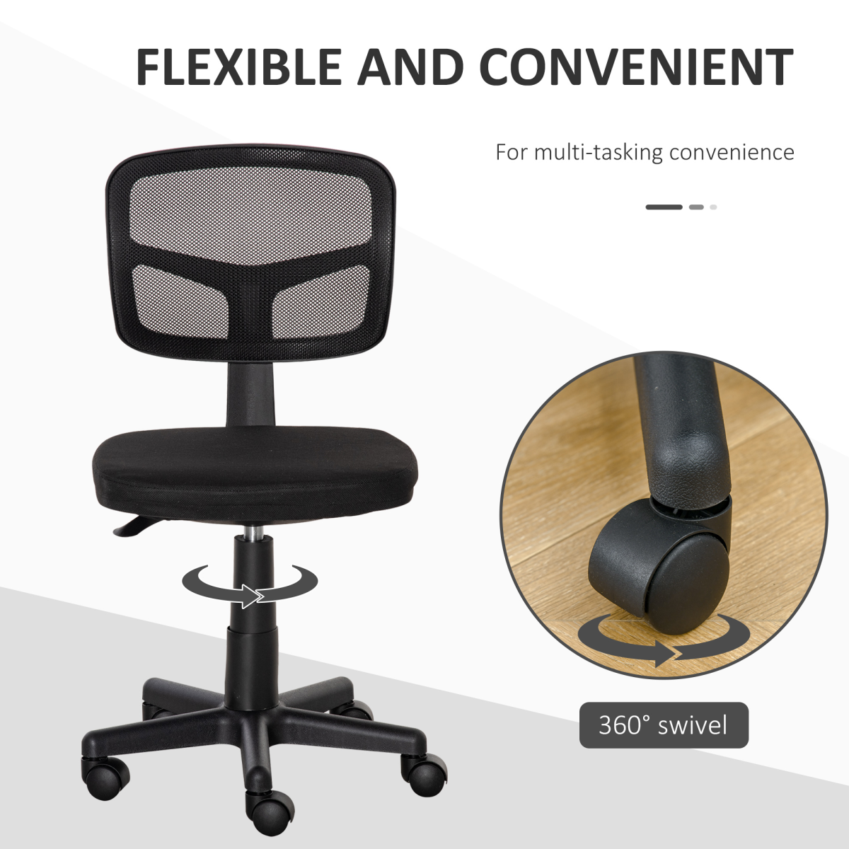 Vinsetto Ergonomic Armless Mesh Office Chair, Swivel Desk Chair