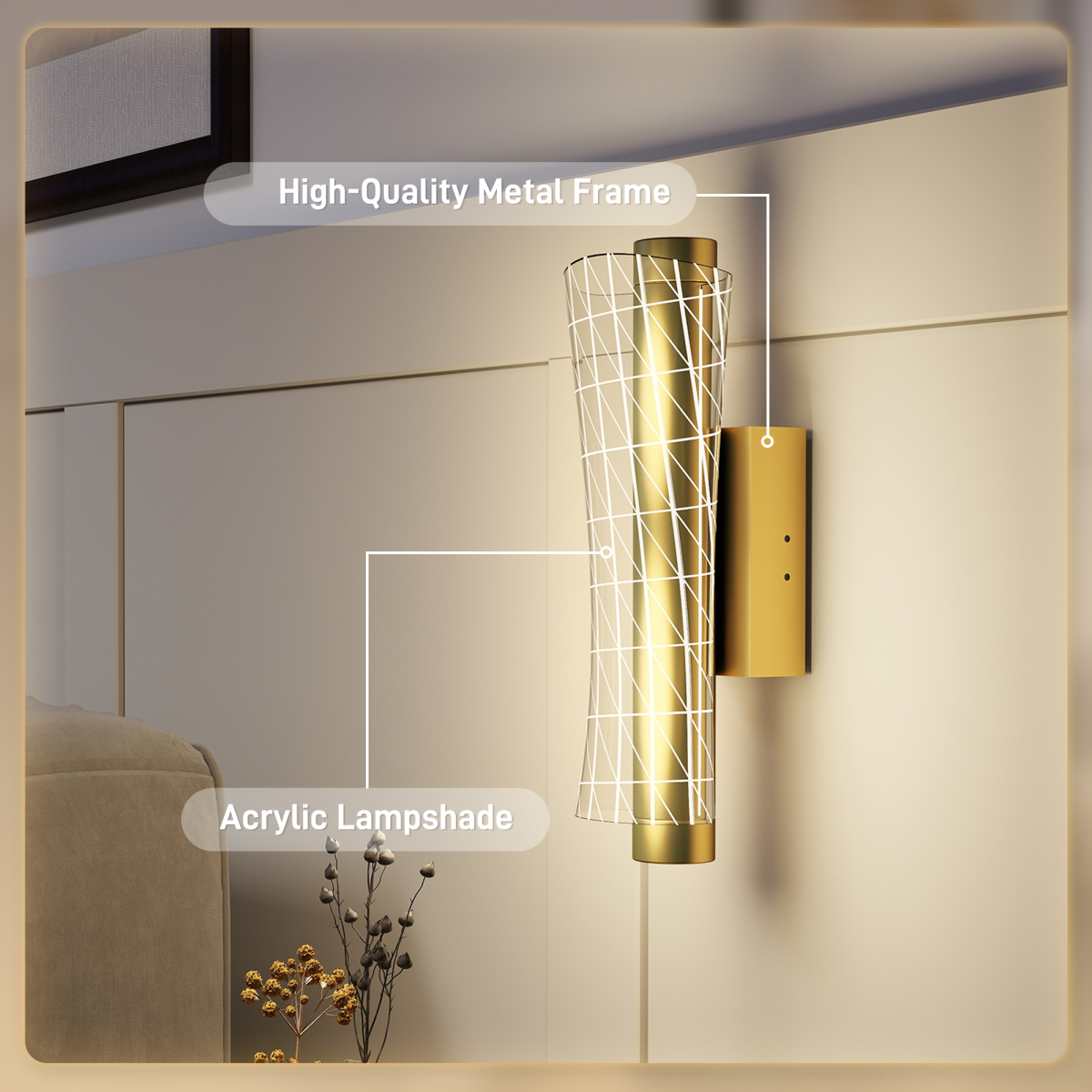 HOMCOM 2 Pack LED Geometric Wall Light, Gold Tone, Indoor
