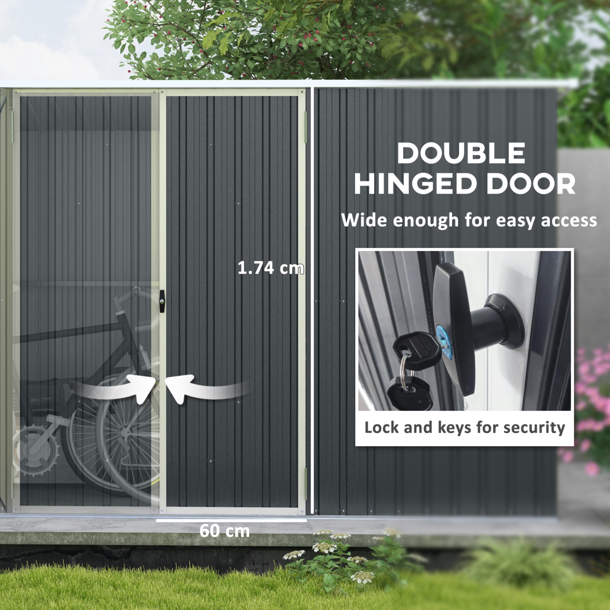 Outsunny 11 x 5.6ft Galvanised Steel Garden Shed, Lockable Door, Grey
