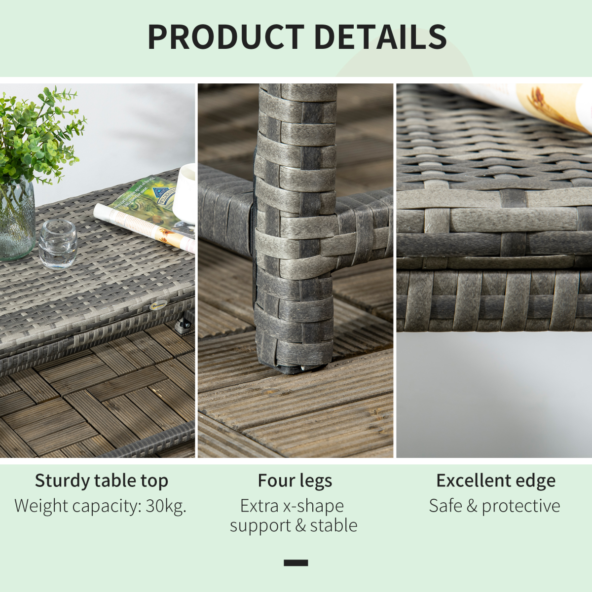 Outsunny Grey Outdoor Rattan Side Table with Steel Frame