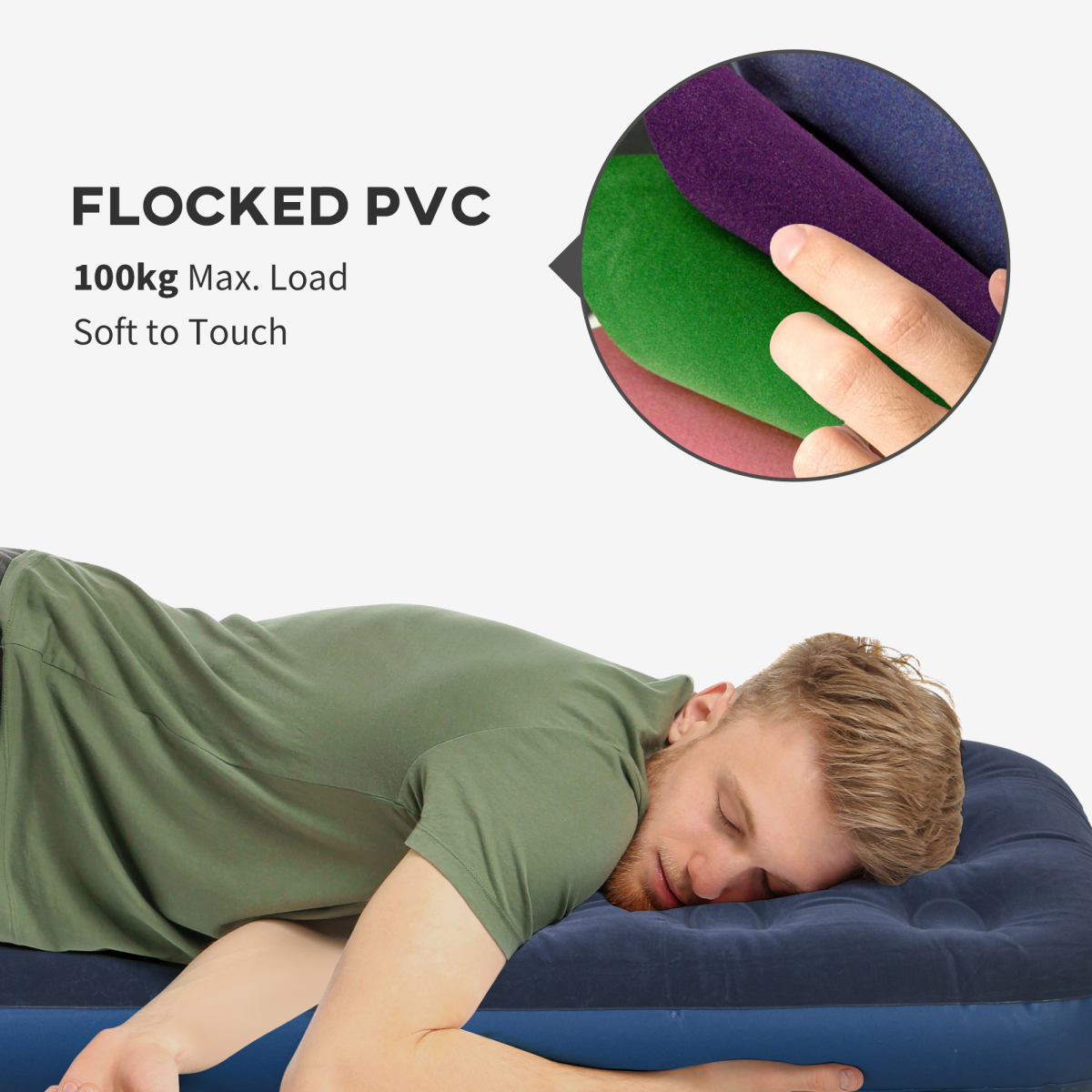 Outsunny Portable Single Air Mattress with Flocked Surface, Blue