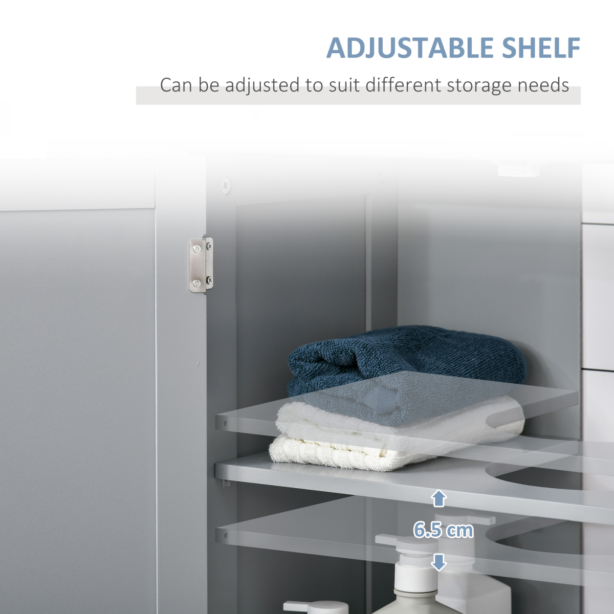 kleankin Under Sink Storage Cabinet 60 x 60cm Adjustable Shelf U-Shaped Pipe Cut-Out Grey