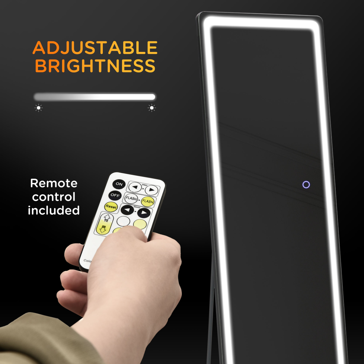 Dimmable LED Full Length Mirror, Freestanding or Wall-Mounted