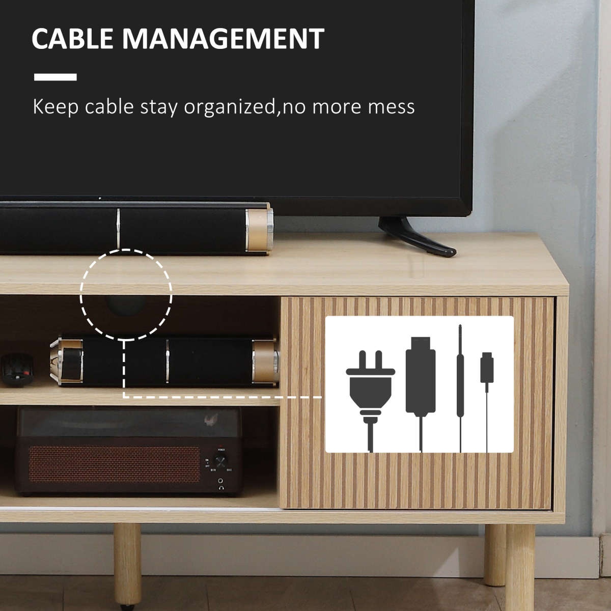 HOMCOM Natural TV Stand Cabinet for TVs Up to 50" with Sliding Doors