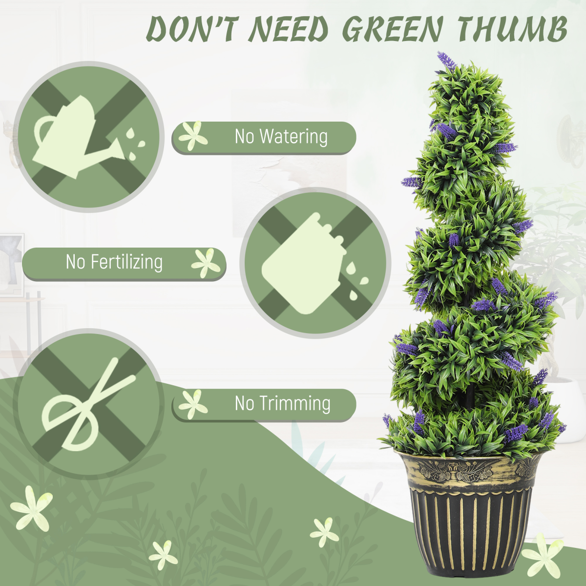 HOMCOM Set of 2 Artificial Spiral Boxwood Plants with Lavender, 90cm
