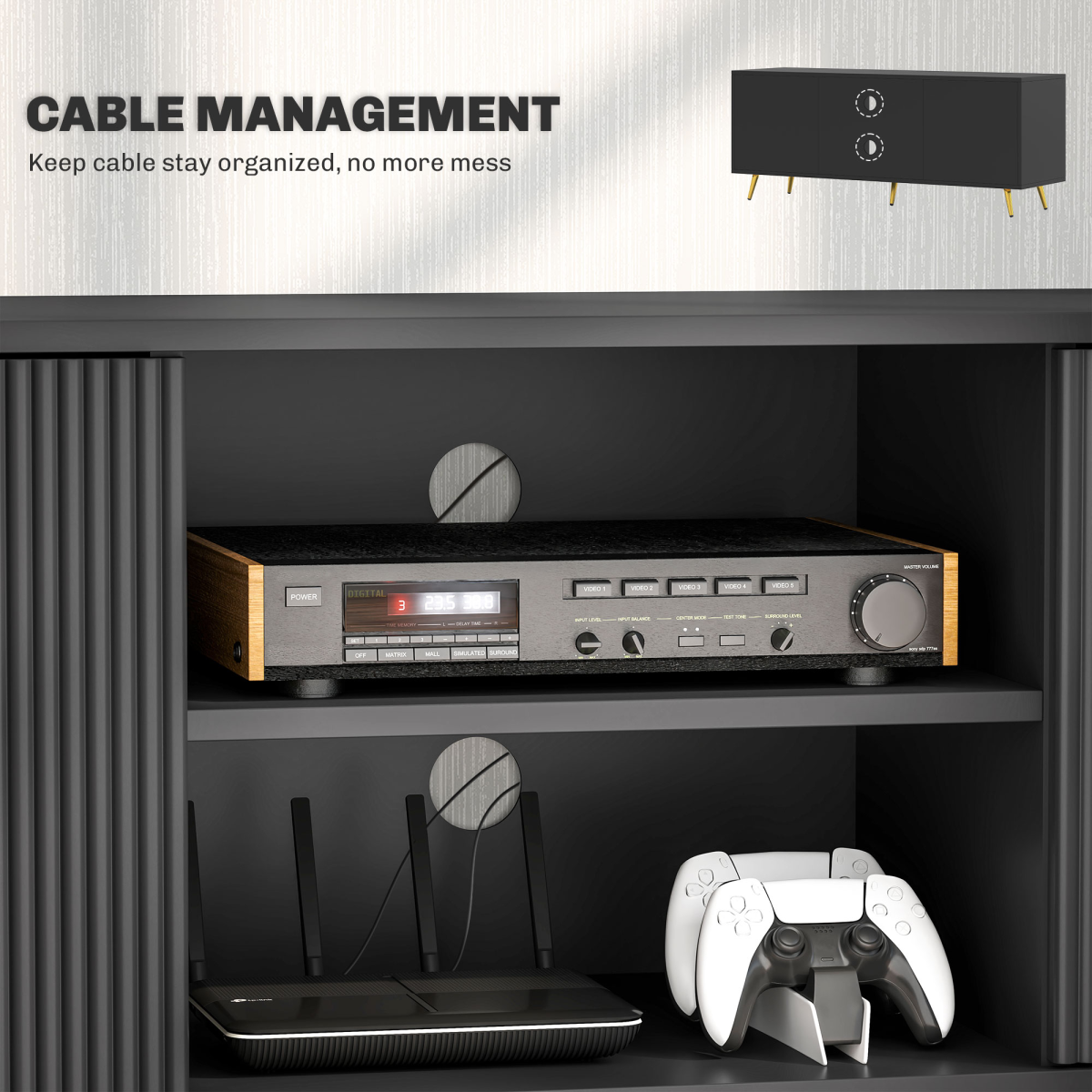 HOMCOM Black TV Stand Cabinet with Storage for 55 Inch TVs