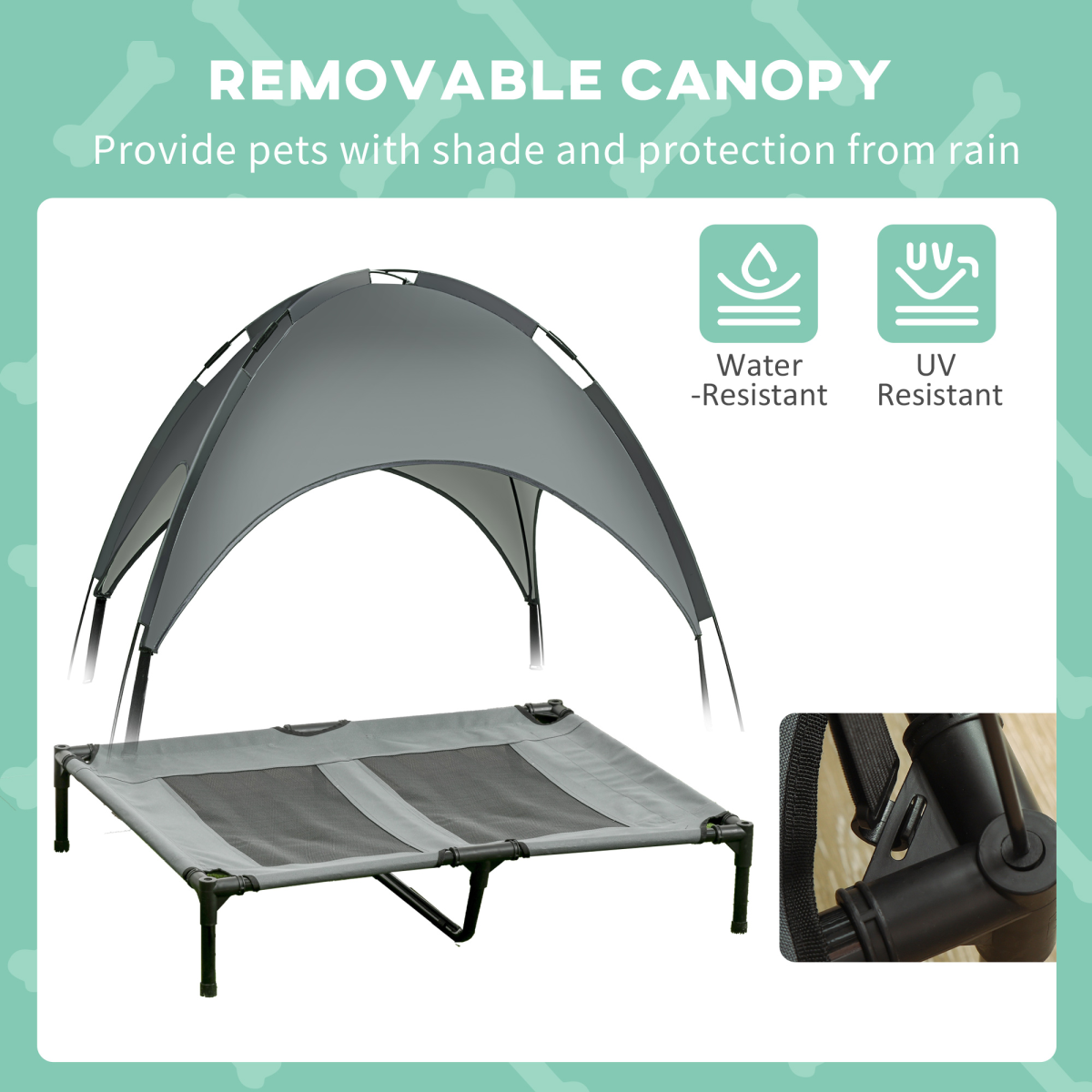 92 cm Elevated Dog Bed Raised Pet Cot with Removable Canopy, Steel Frame, for Small and Medium Pets Up to 20 kg, Pawhut