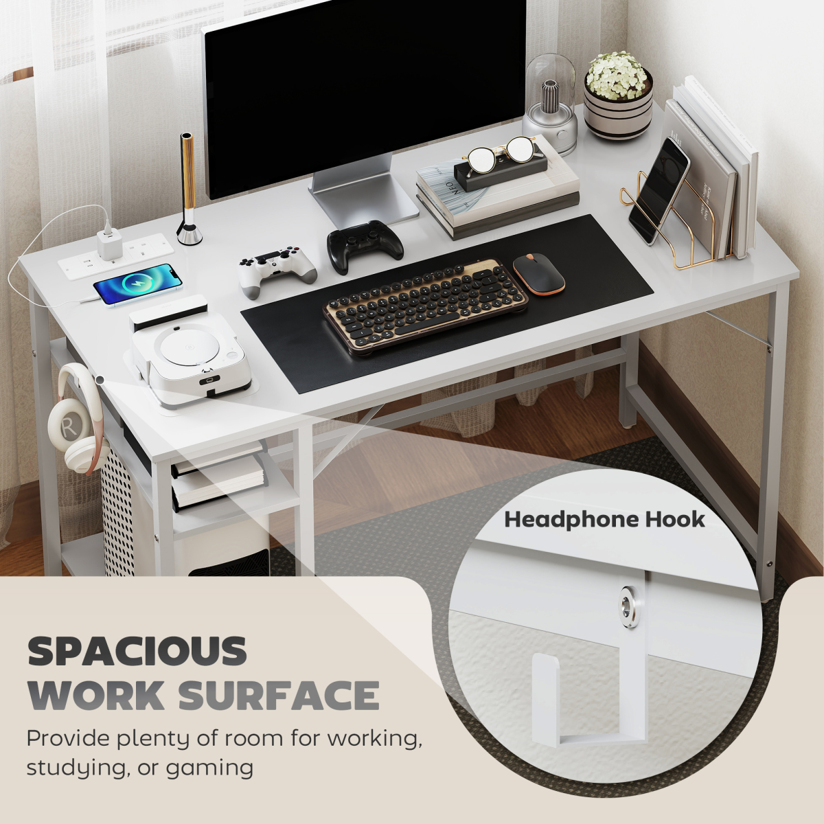 HOMCOM White 120 x 60 cm Home Office Desk with Reversible Shelf