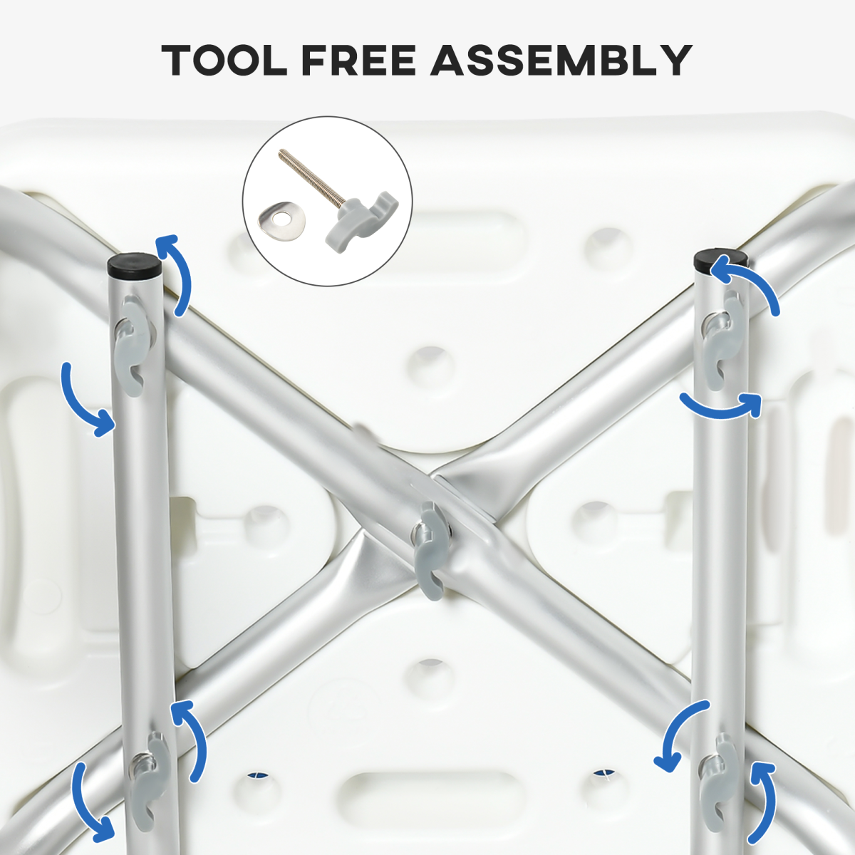EVA Padded Adjustable Height Shower Stool with Back and Arms, 4 Suction Foot Pads