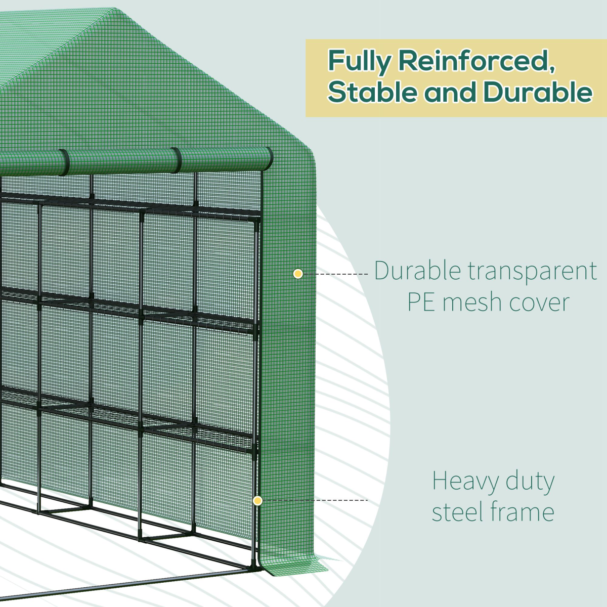 Outsunny Poly Tunnel Walk-In Greenhouse with Removable Cover and Shelves 244 x 180 x 210 cm
